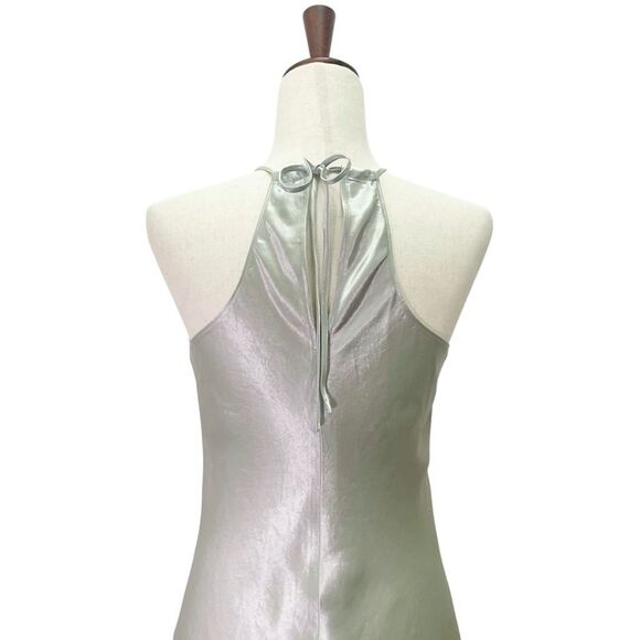Babaton Lato Halter Mini Slip Dress Silver Sage Green Satin Bias Cut Size Small - Picture 9 of 14